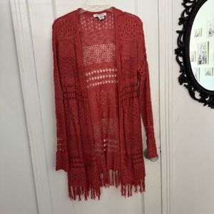 Open-Knit Fringe Cardigan NWT